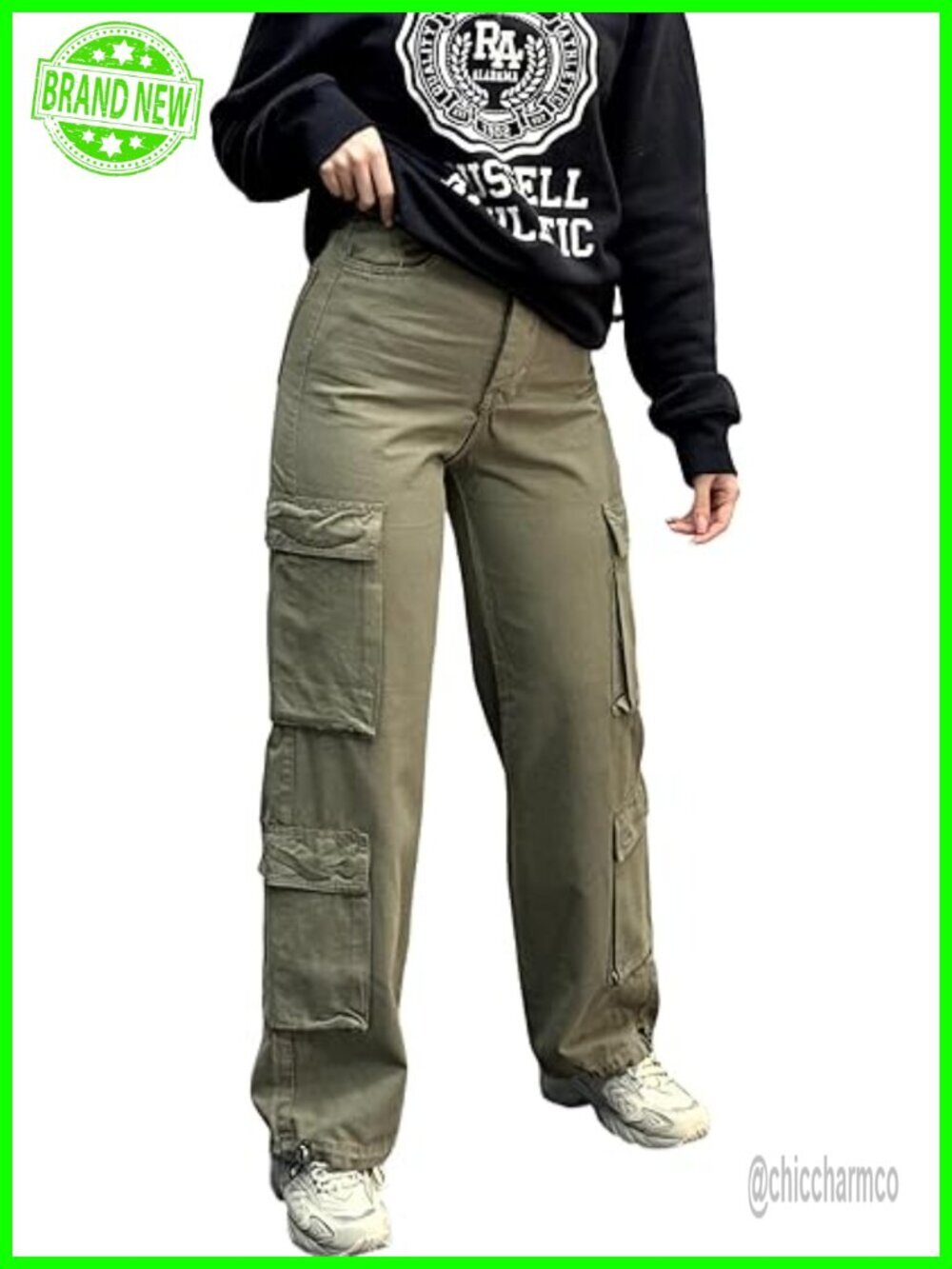 High Waist Cargo Pants with Pockets Wide Leg Baggy Parachute Pants
